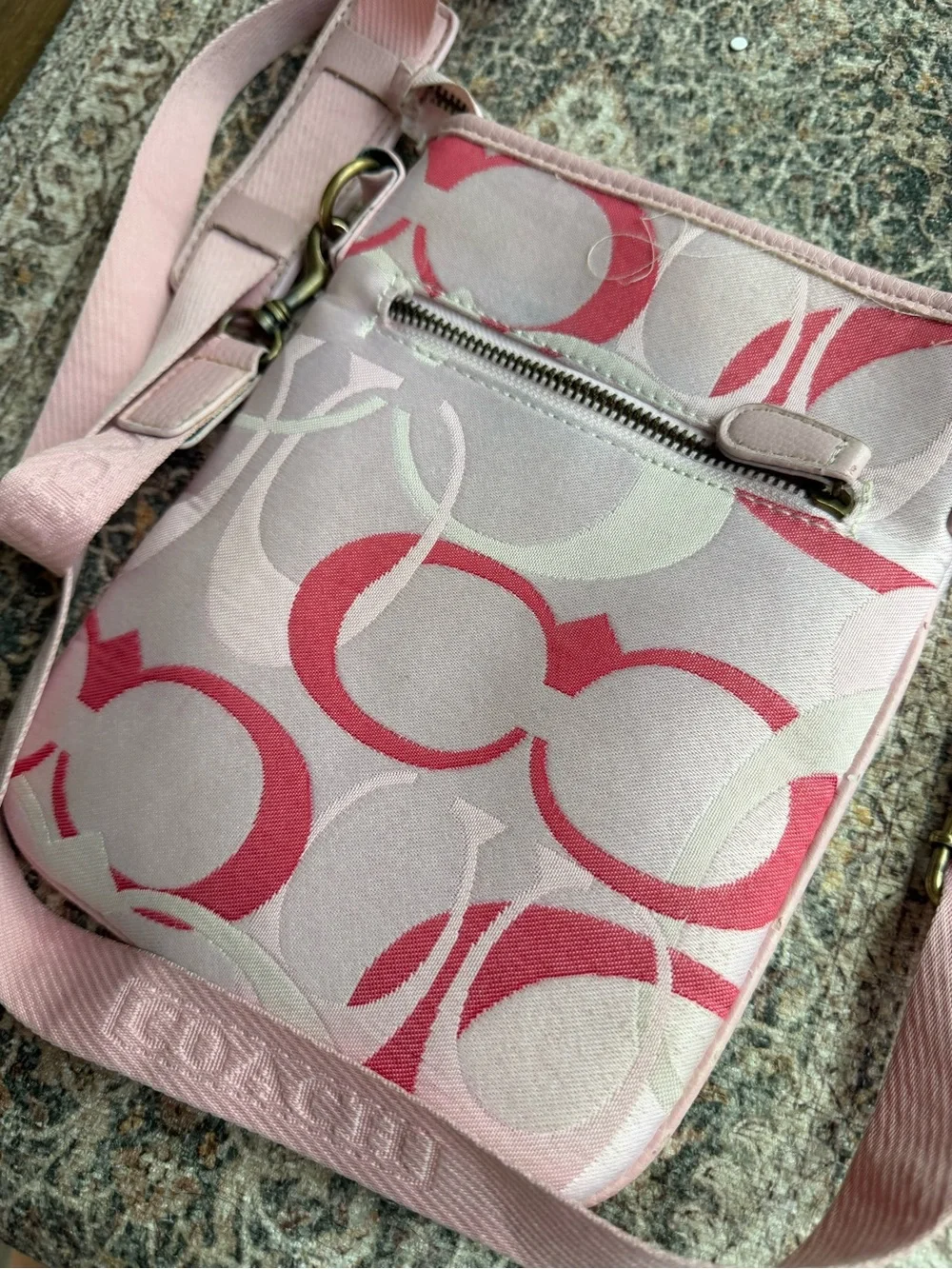 Coach Pink Signature Crossbody with Red Accent